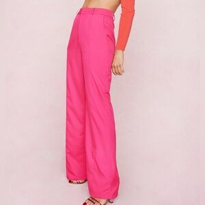 NWT! Nasty Gal (6) Pink Fuchsia Tailored High Waisted Wide Leg Trouser Pants